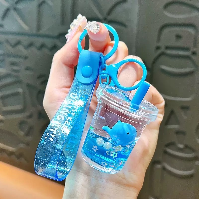 Cartoon oil-filled sand bottles, acrylic Ocean Story car keychains, pendants, chain decorations, wholesale small gifts, blind boxes detail image 6