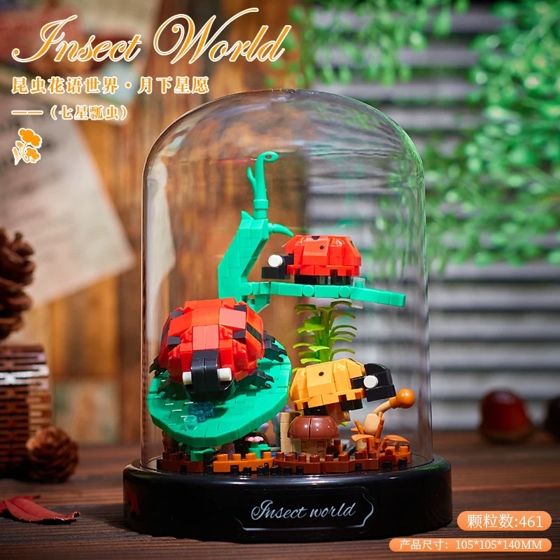 Insect, bee, butterfly, mantis, dragonfly building blocks, flower bouquets, assembly, educational children's toys, student birthday gifts, ornaments details Picture