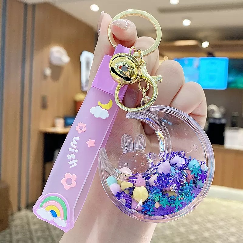 网红入油彩色泡泡珠星月兔钥匙扣少女心流沙瓶挂件情侣背包挂饰男盲盒细节图