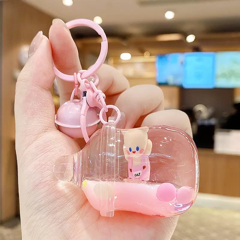 新款创意流沙挂件背带坐姿熊入油漂浮钥匙扣可爱漂流瓶女生小吊坠盲盒详情图6