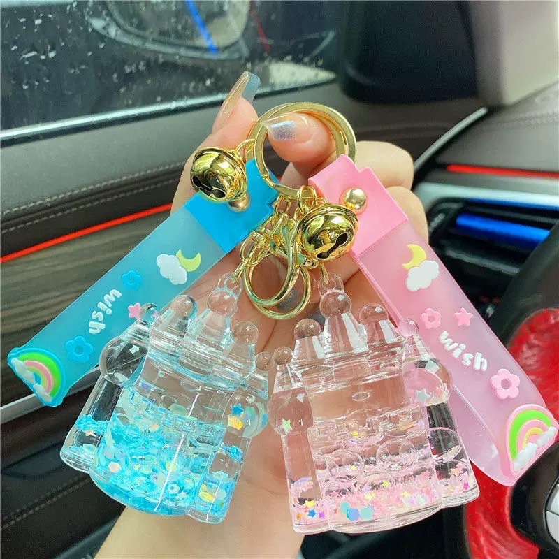 入油流沙城堡流沙瓶亚克力钥匙扣包包挂件汽车钥匙链挂饰礼品批发盲盒产品图