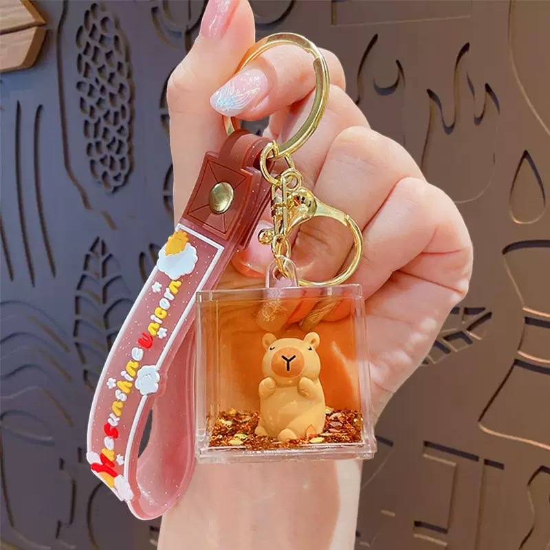 亚克力入油流沙瓶可爱卡皮巴拉钥匙扣包包挂件液体流沙玩具钥匙链盲盒详情图5