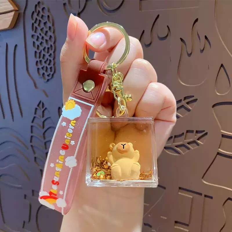 亚克力入油流沙瓶可爱卡皮巴拉钥匙扣包包挂件液体流沙玩具钥匙链盲盒细节图