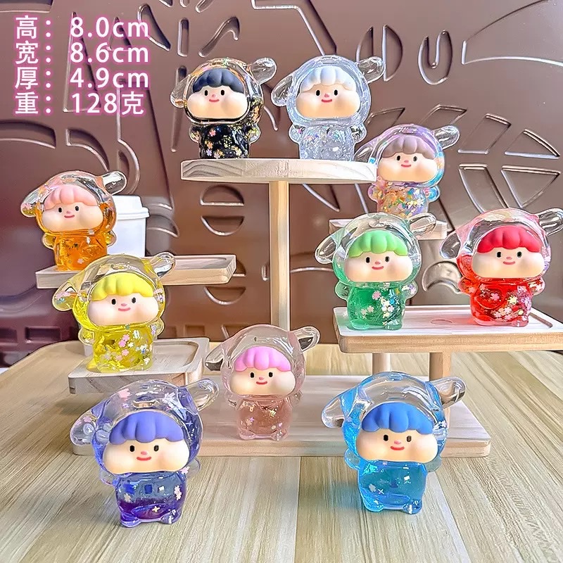Creative cotton candy puppy with luminous flash, super cute cartoon shape, flowing sand in oil style decorative item, blind bag wholesale blind box Application Scenario