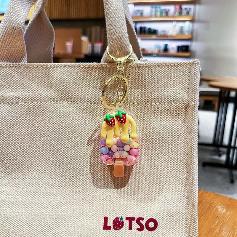 Creative oil-infused strawberry bubble ice cream, sand bottle keychain, cute cartoon macaron-colored girls' bag pendant detail image 4