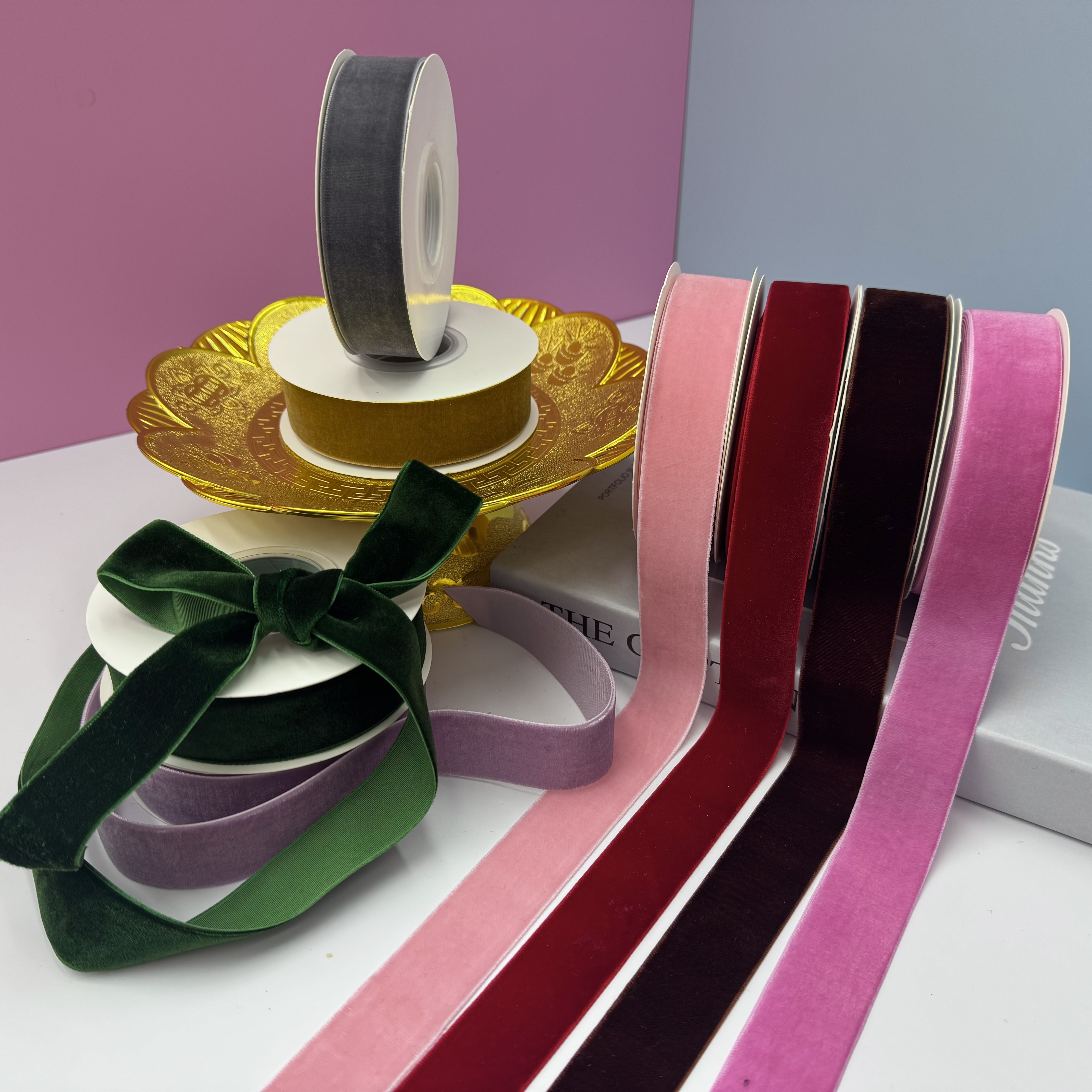 2.5 cm velvet tape, gift packaging webbing, clothing accessories, flocking tape, DIY handmade flocking tape, wholesale bow accessories detail image 8