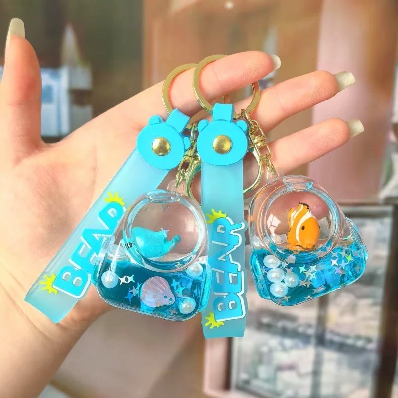 入油海洋动物流沙瓶卡通鲨鱼海龟挂件创意钥匙扣挂件书包挂饰礼物盲盒
