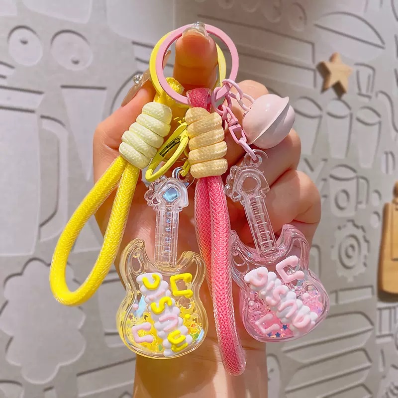 亚克力小吉他流沙瓶夜光钥匙扣入油挂件情侣钥匙链挂饰小礼品批发盲盒