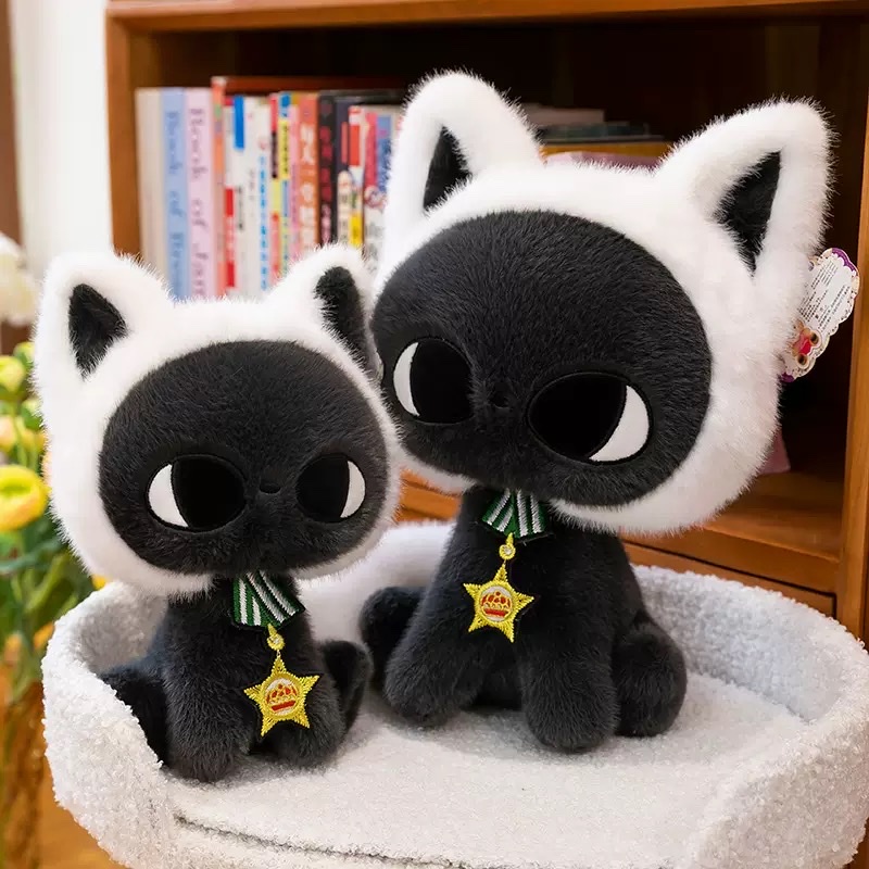 跨境新款星月猫咪玩偶毛绒玩具公仔可爱黑白猫安抚布娃娃家居摆件毛绒玩具玩偶创意潮流玩具