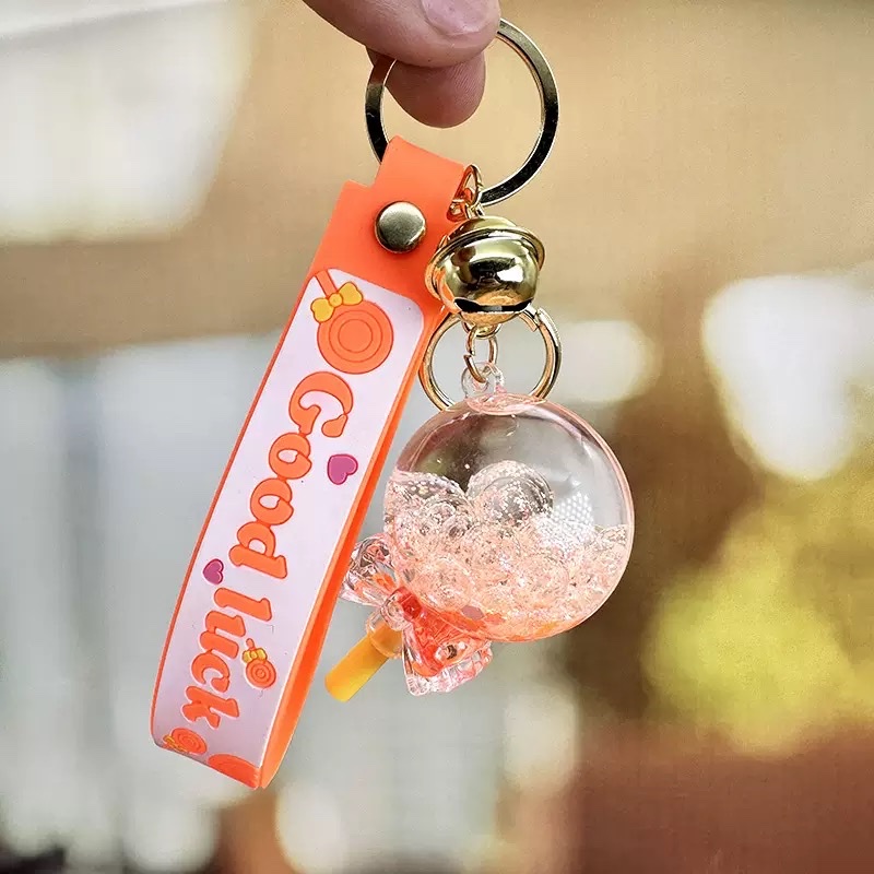 Flowing sand in oil, floating lollipop keychain, exquisite girls' small pendant, children's schoolbag, cute key chain hanging decoration, blind box detail image 6