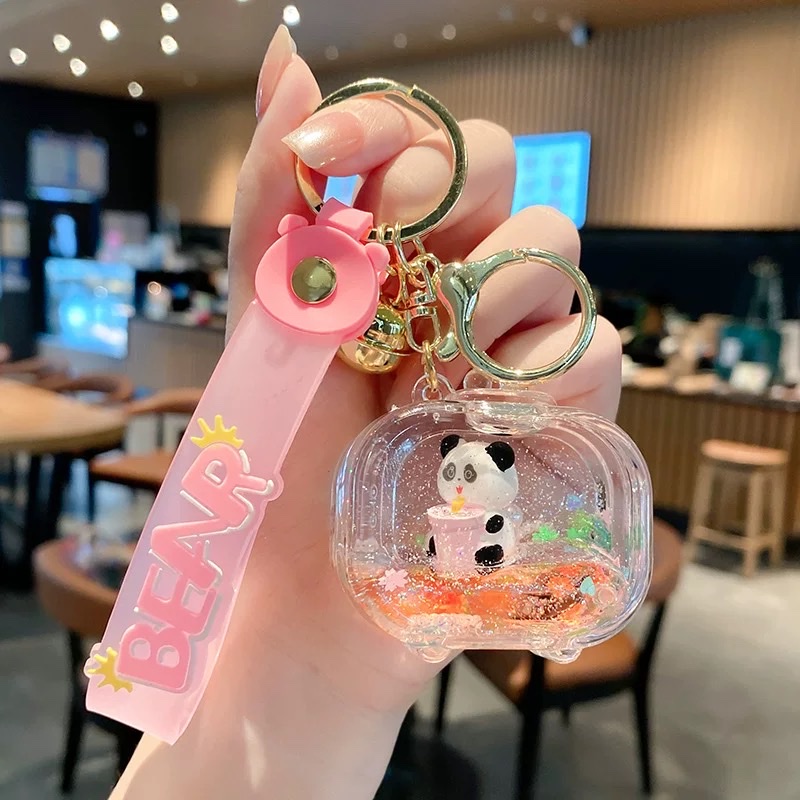 Acrylic oil-in-oil national trend TV, panda sand bottle keychain, cute accessory, panda floating doll pendant, blind box detail image 4