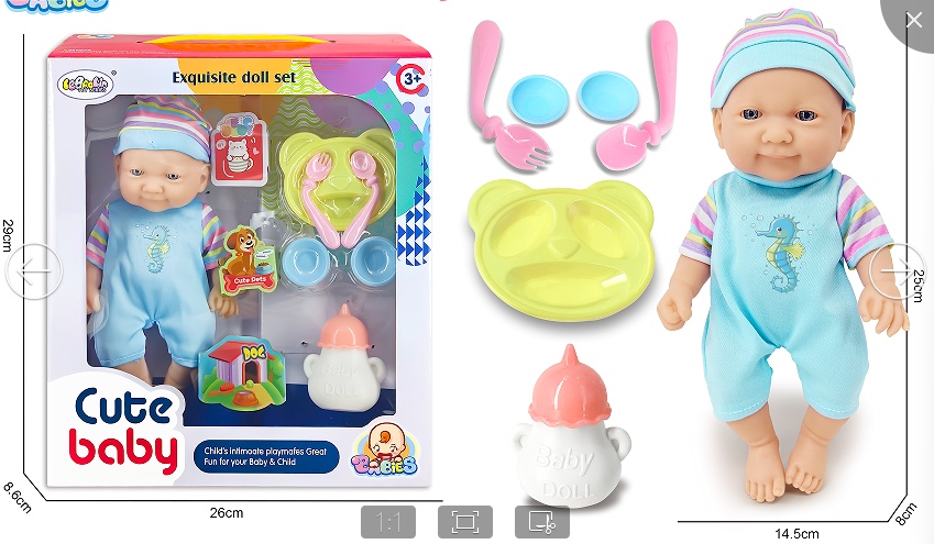 10寸初生婴儿娃娃，带奶嘴和餐具