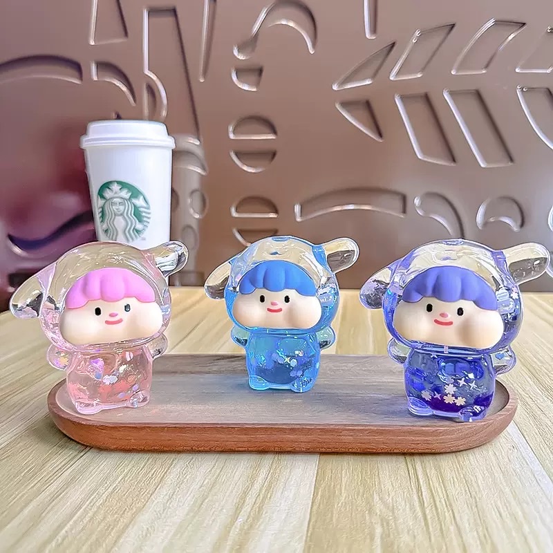 Creative cotton candy puppy with luminous flash, super cute cartoon shape, flowing sand in oil style decorative item, blind bag wholesale blind box details Picture