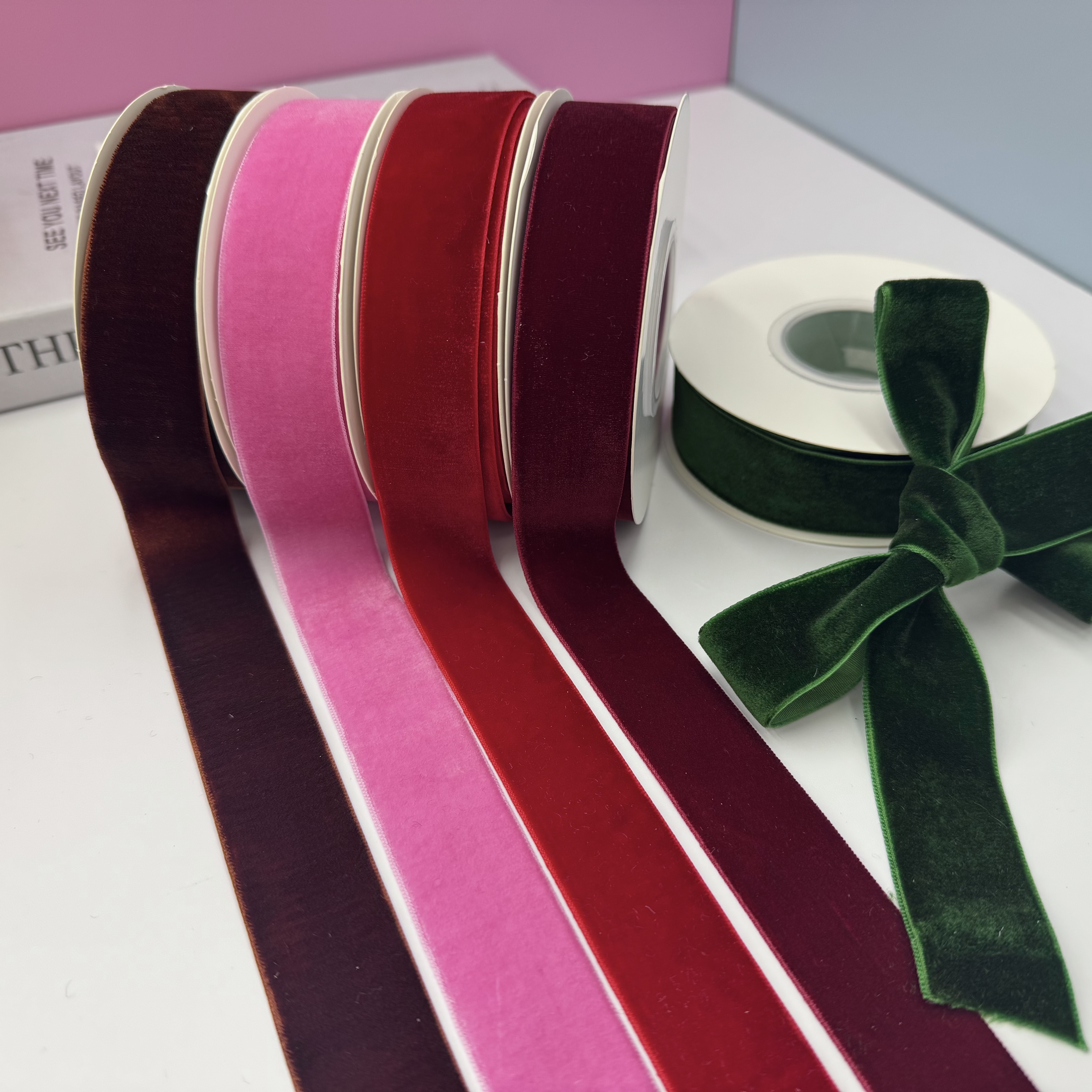 2.5 cm velvet tape, gift packaging webbing, clothing accessories, flocking tape, DIY handmade flocking tape, wholesale bow accessories Item Picture