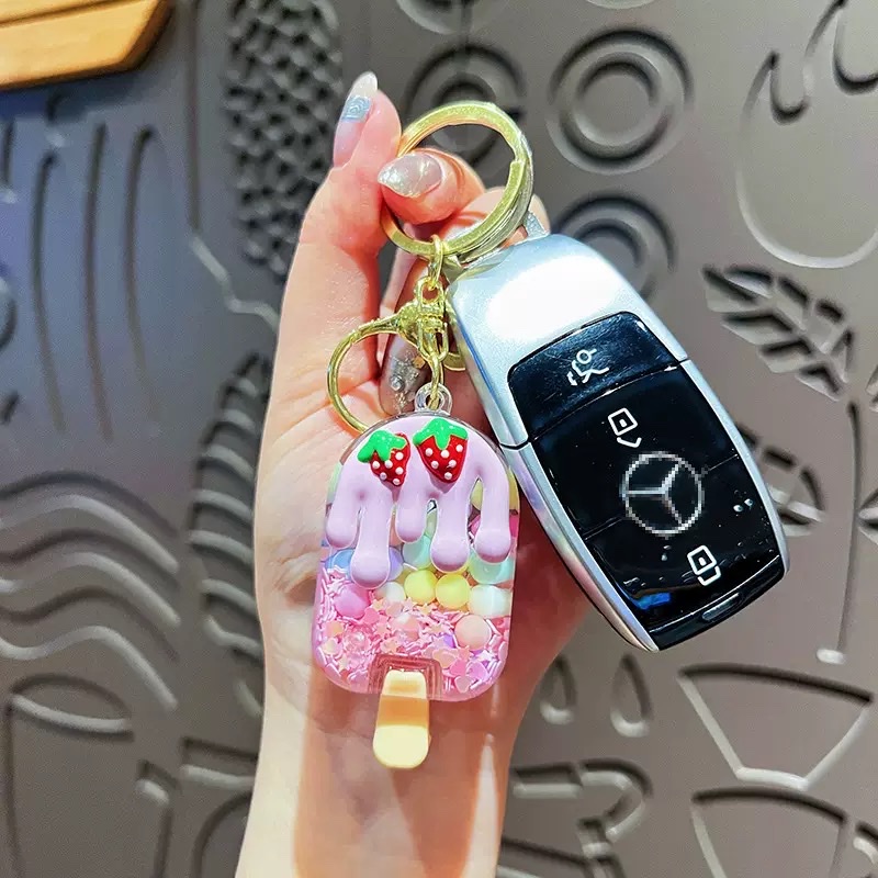 Creative oil-infused strawberry bubble ice cream, sand bottle keychain, cute cartoon macaron-colored girls' bag pendant Specification image