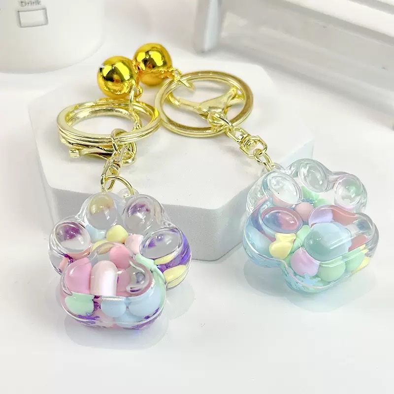 新款入油流沙钥匙扣猫爪漂流瓶流沙挂件汽车卡通钥匙链小礼品批发