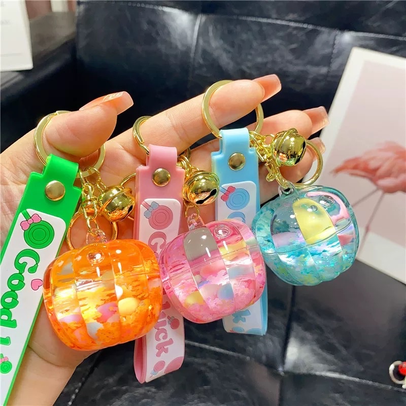 网红入油南瓜流沙瓶漂浮钥匙扣挂件批发亚克力礼品书包挂饰钥匙链盲盒详情图3