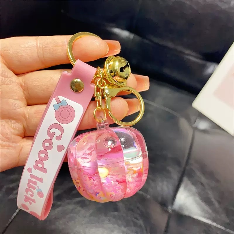 网红入油南瓜流沙瓶漂浮钥匙扣挂件批发亚克力礼品书包挂饰钥匙链盲盒白底实物图