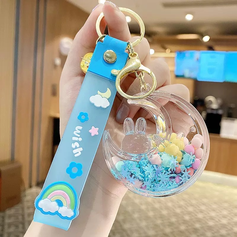 网红入油彩色泡泡珠星月兔钥匙扣少女心流沙瓶挂件情侣背包挂饰男盲盒详情图7