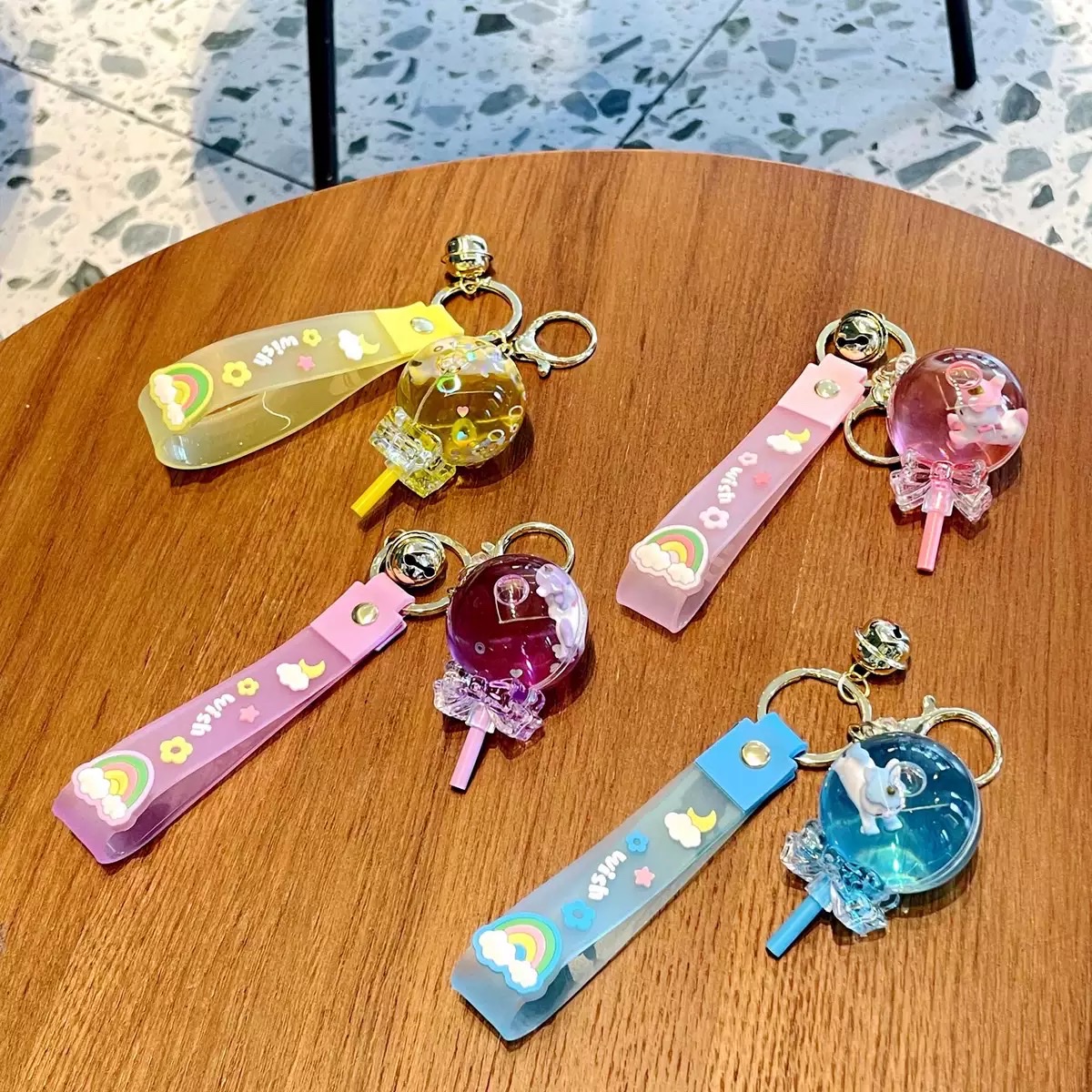 Lollipop float unicorn flow bottle keychain pendant, children's schoolbag pendant, oil-filled flowing sand, car keychain blind box detail image 3