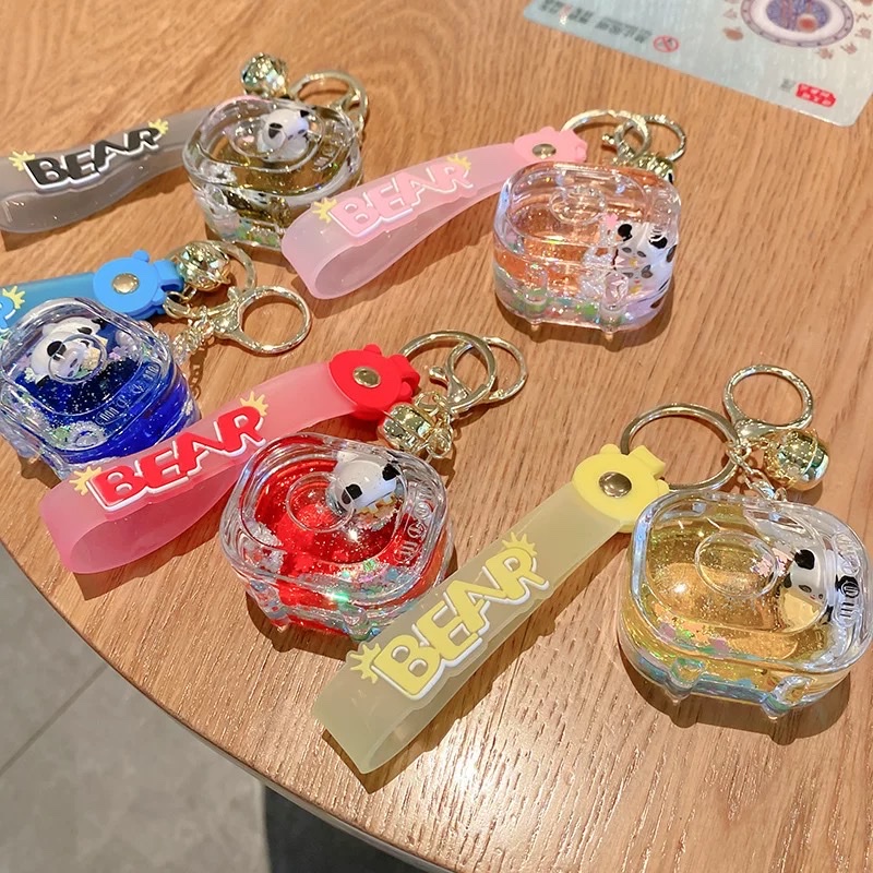 Acrylic oil-in-oil national trend TV, panda sand bottle keychain, cute accessory, panda floating doll pendant, blind box detail image 3