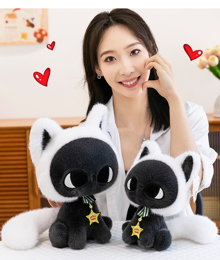 跨境新款星月猫咪玩偶毛绒玩具公仔可爱黑白猫安抚布娃娃家居摆件毛绒玩具玩偶创意潮流玩具详情图9