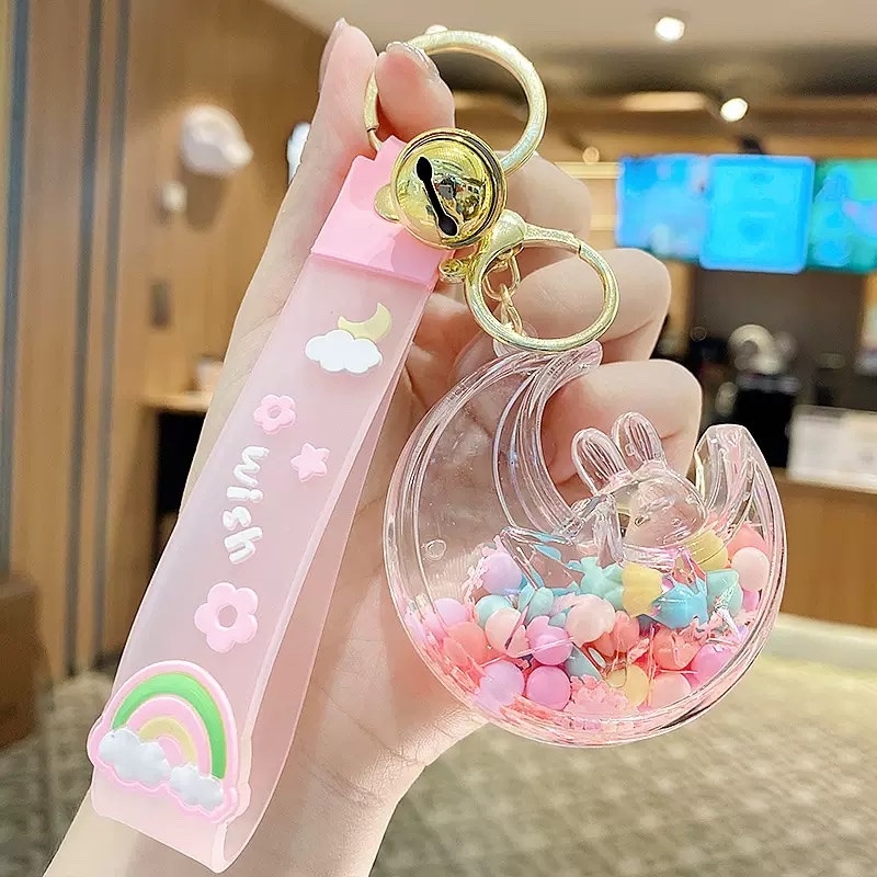 网红入油彩色泡泡珠星月兔钥匙扣少女心流沙瓶挂件情侣背包挂饰男盲盒详情图5