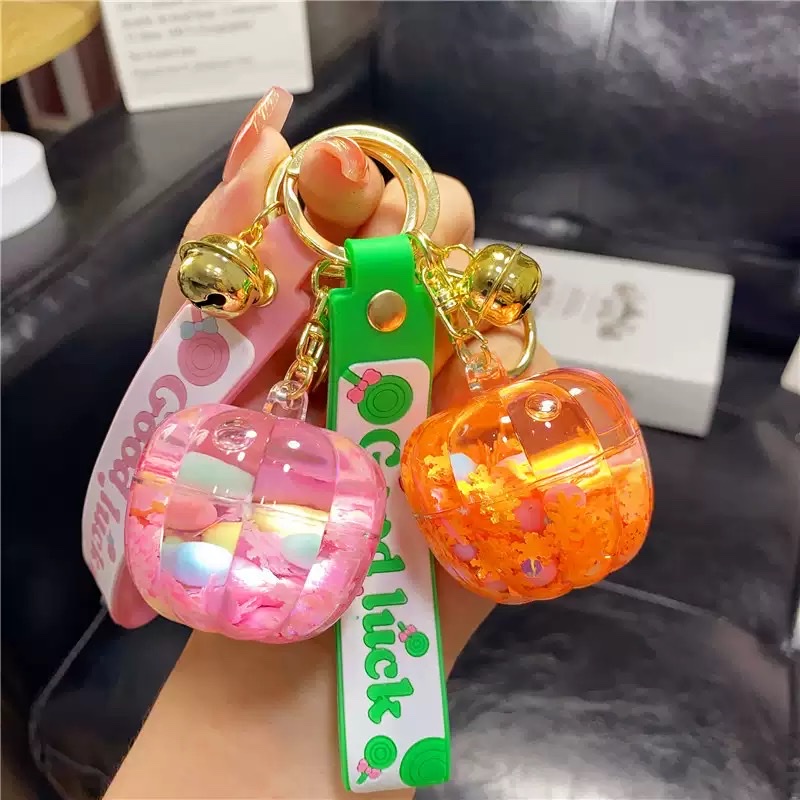 网红入油南瓜流沙瓶漂浮钥匙扣挂件批发亚克力礼品书包挂饰钥匙链盲盒