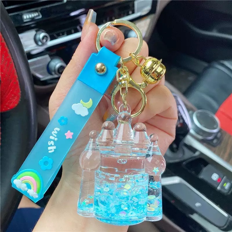 入油流沙城堡流沙瓶亚克力钥匙扣包包挂件汽车钥匙链挂饰礼品批发盲盒详情图6