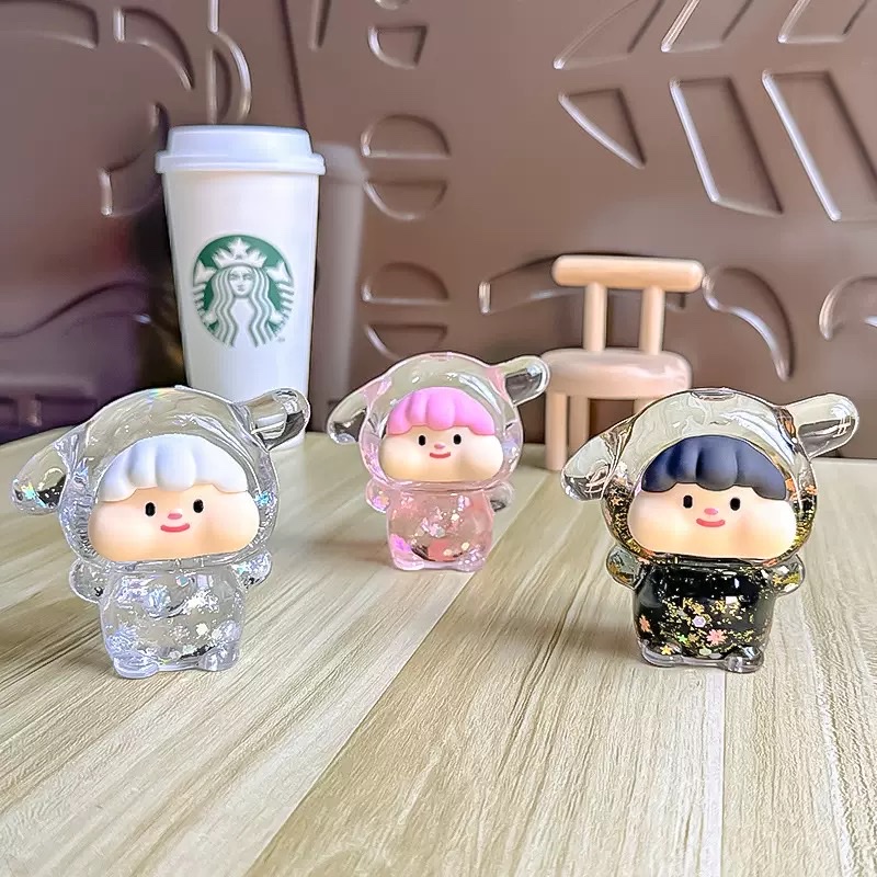 Creative cotton candy puppy with luminous flash, super cute cartoon shape, flowing sand in oil style decorative item, blind bag wholesale blind box Specification image