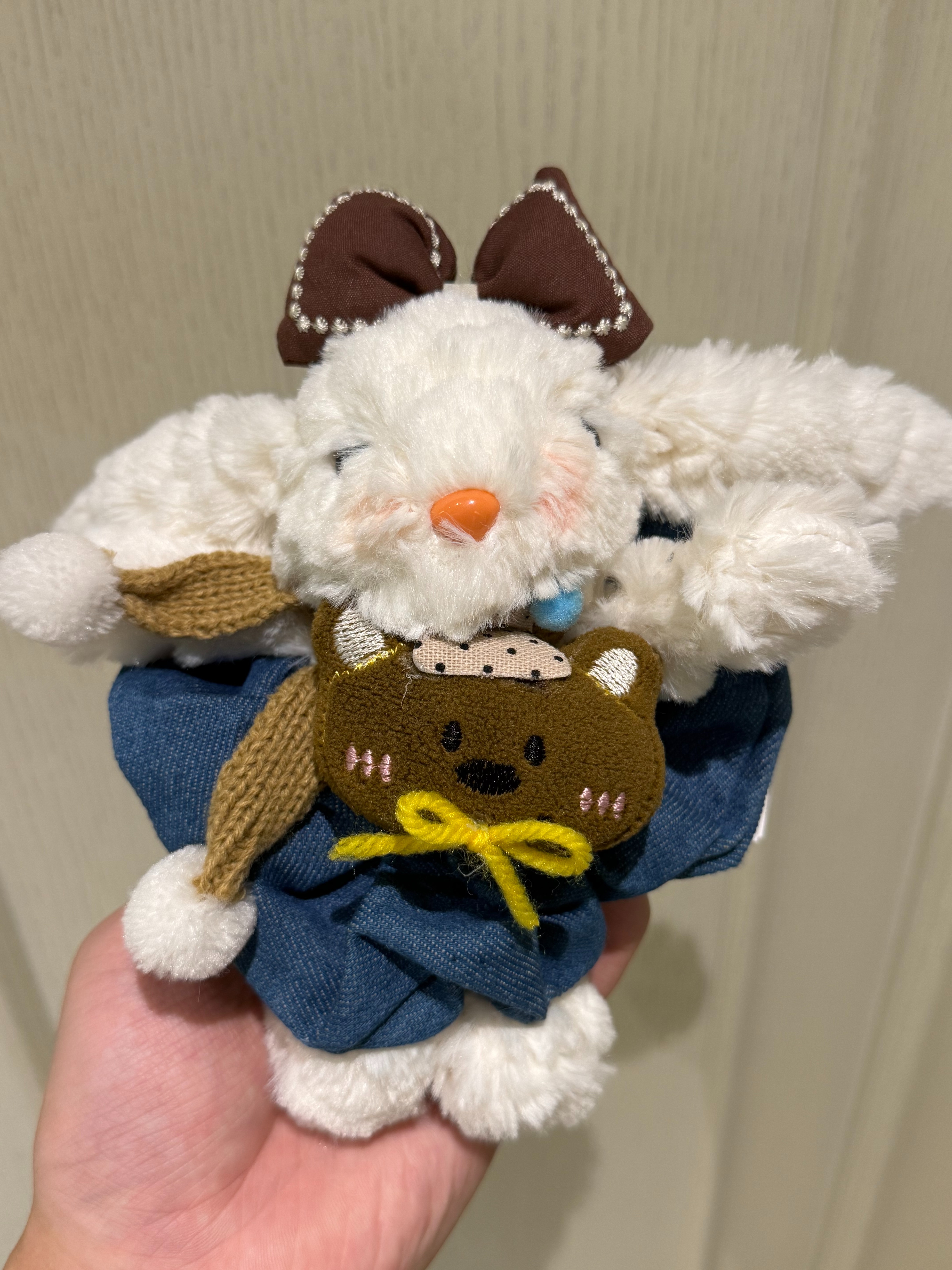 垂耳兔牛仔生日小熊毛绒挂件玩具