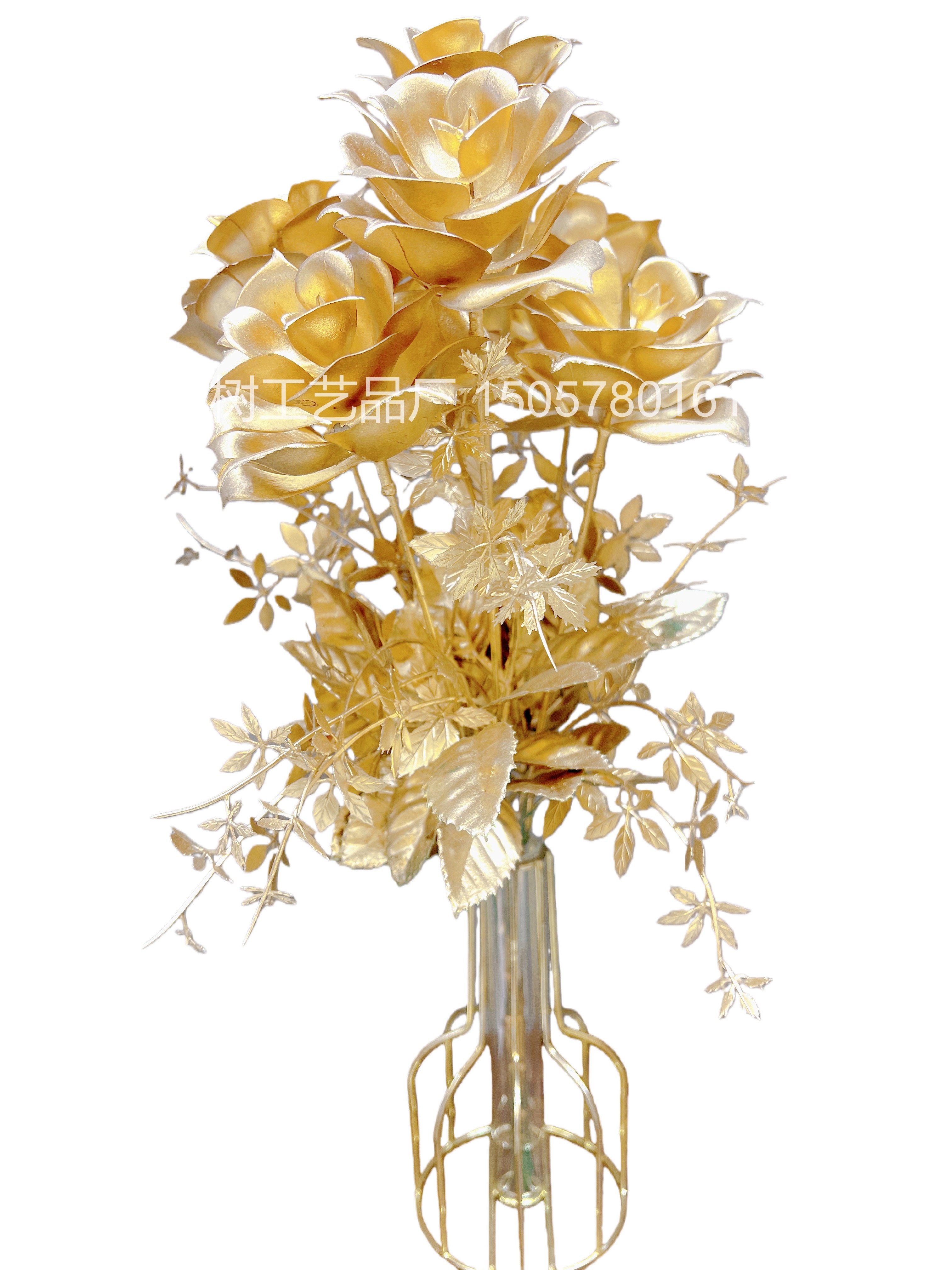Golden leafed rose artificial flowers, Christmas flowers, home decoration gift accessories, Christmas flower accessories, artificial flowers, handcrafted flowers, artificial flowers