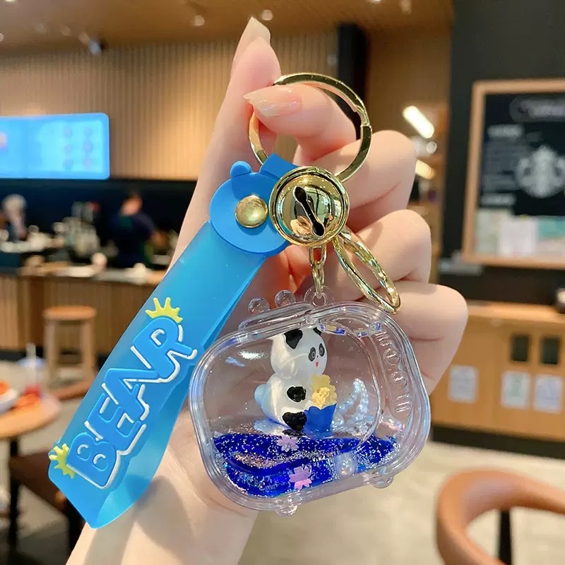 Acrylic oil-in-oil national trend TV, panda sand bottle keychain, cute accessory, panda floating doll pendant, blind box detail image 5