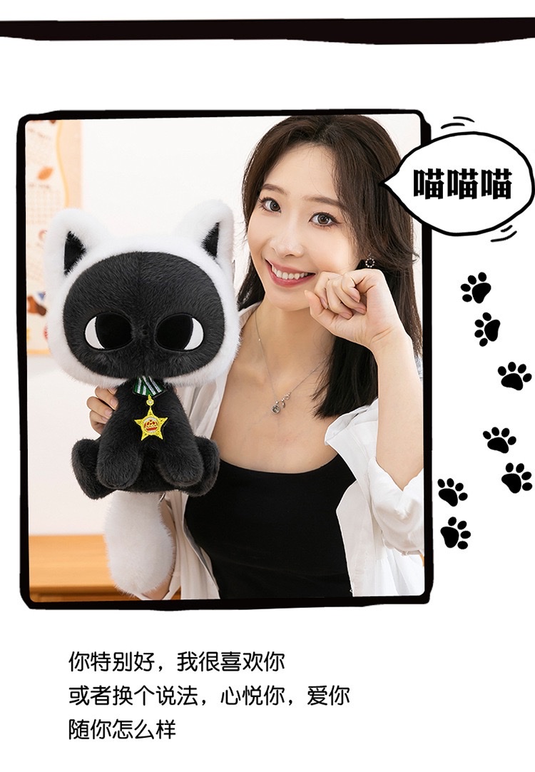 跨境新款星月猫咪玩偶毛绒玩具公仔可爱黑白猫安抚布娃娃家居摆件毛绒玩具玩偶创意潮流玩具详情图6