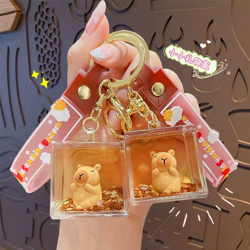 亚克力入油流沙瓶可爱卡皮巴拉钥匙扣包包挂件液体流沙玩具钥匙链盲盒详情图6
