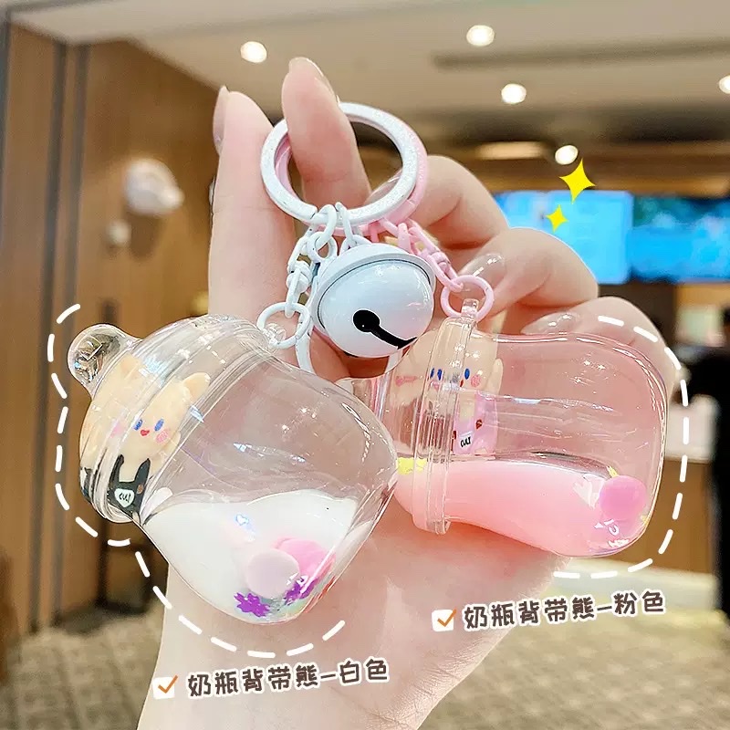 新款创意流沙挂件背带坐姿熊入油漂浮钥匙扣可爱漂流瓶女生小吊坠盲盒产品图