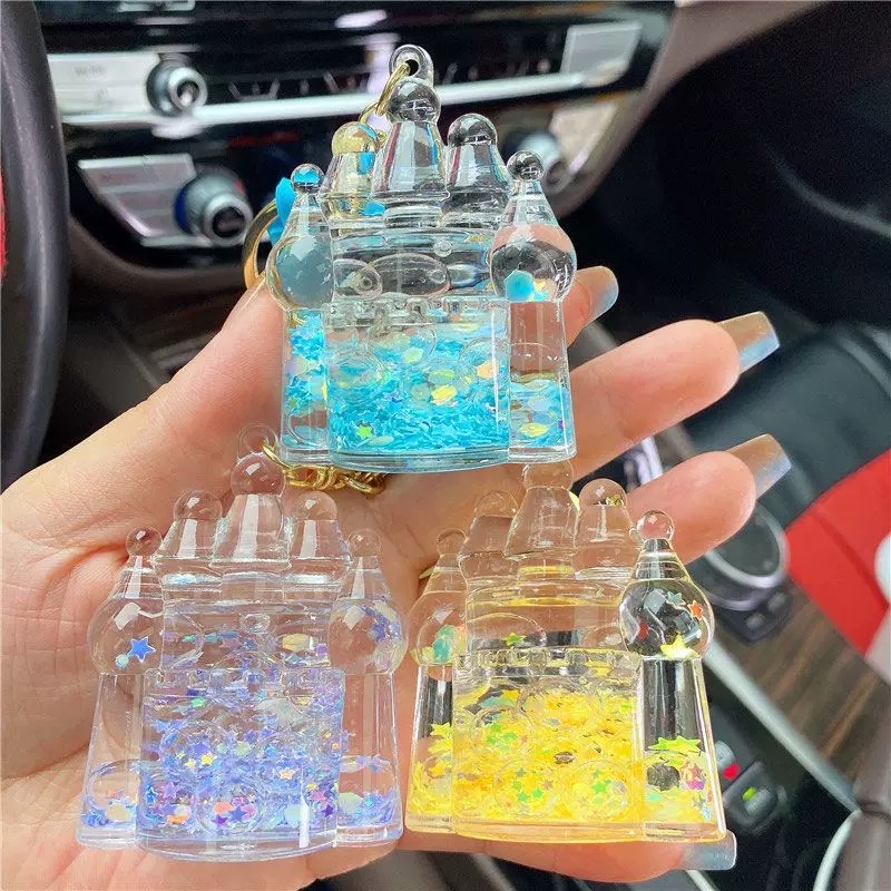 入油流沙城堡流沙瓶亚克力钥匙扣包包挂件汽车钥匙链挂饰礼品批发盲盒细节图