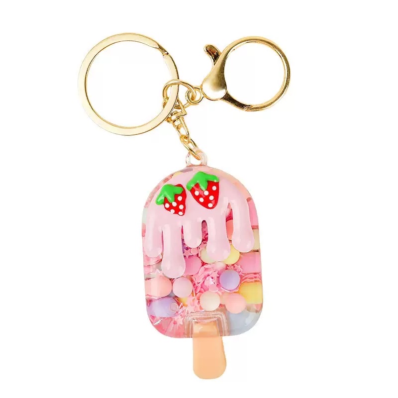 Creative oil-infused strawberry bubble ice cream, sand bottle keychain, cute cartoon macaron-colored girls' bag pendant detail image 5