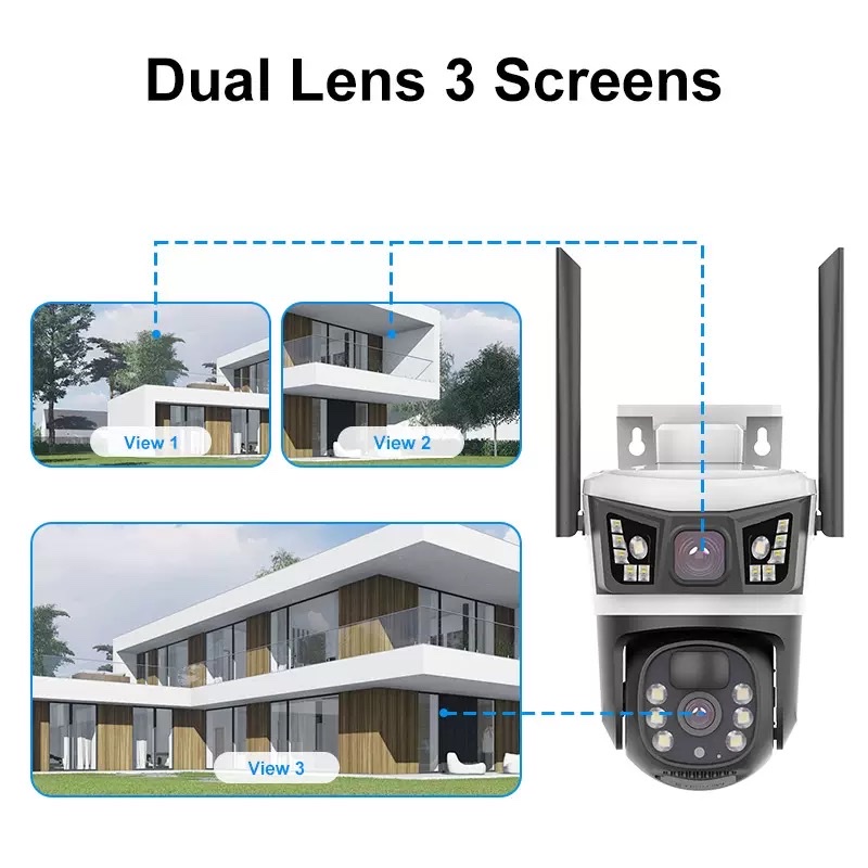 V380 Solar-powered 4G panoramic monitor, wireless mobile phone remote indoor and outdoor dual-lens zoom gun ball camera Application Scenario