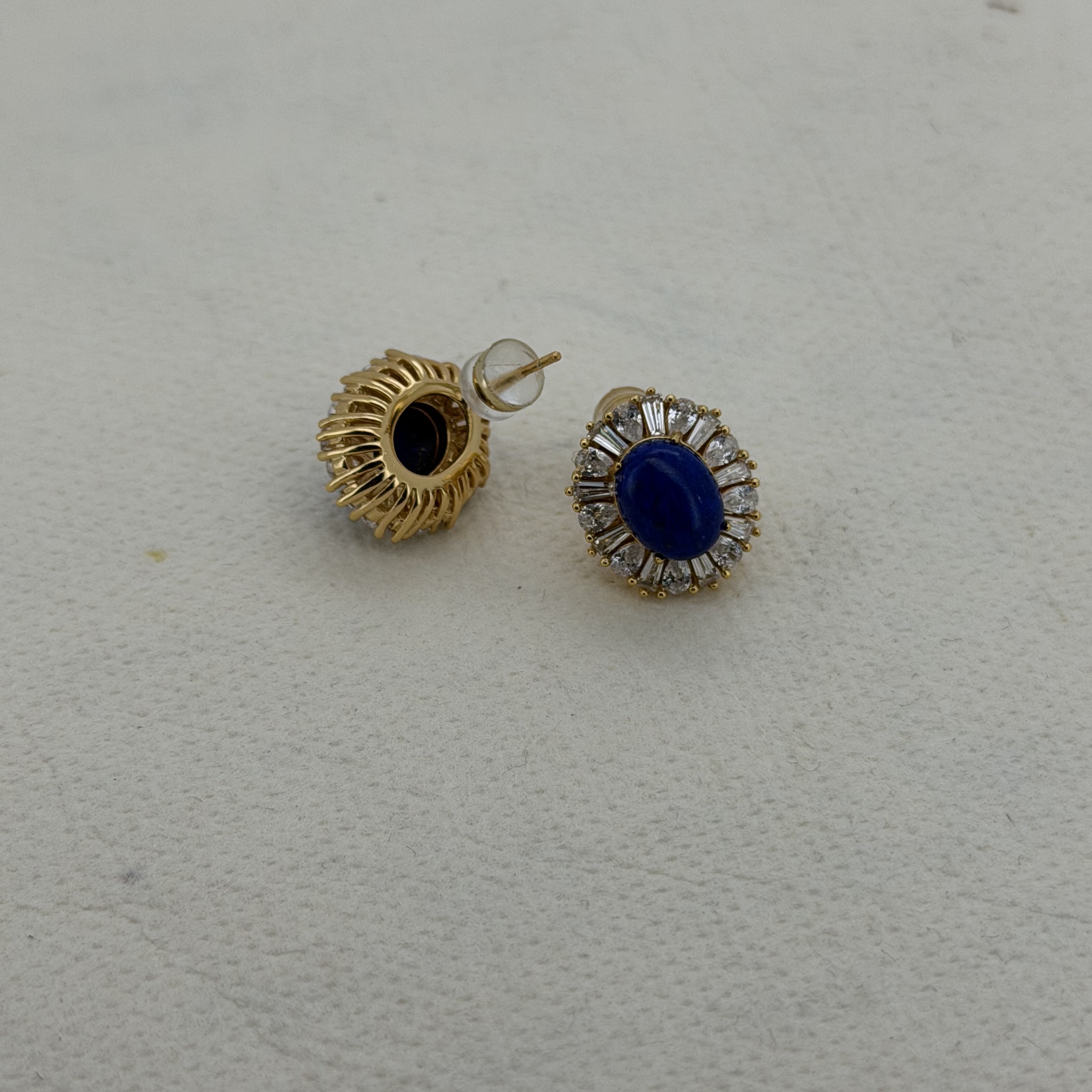 青金石镶锆石耳钉细节图