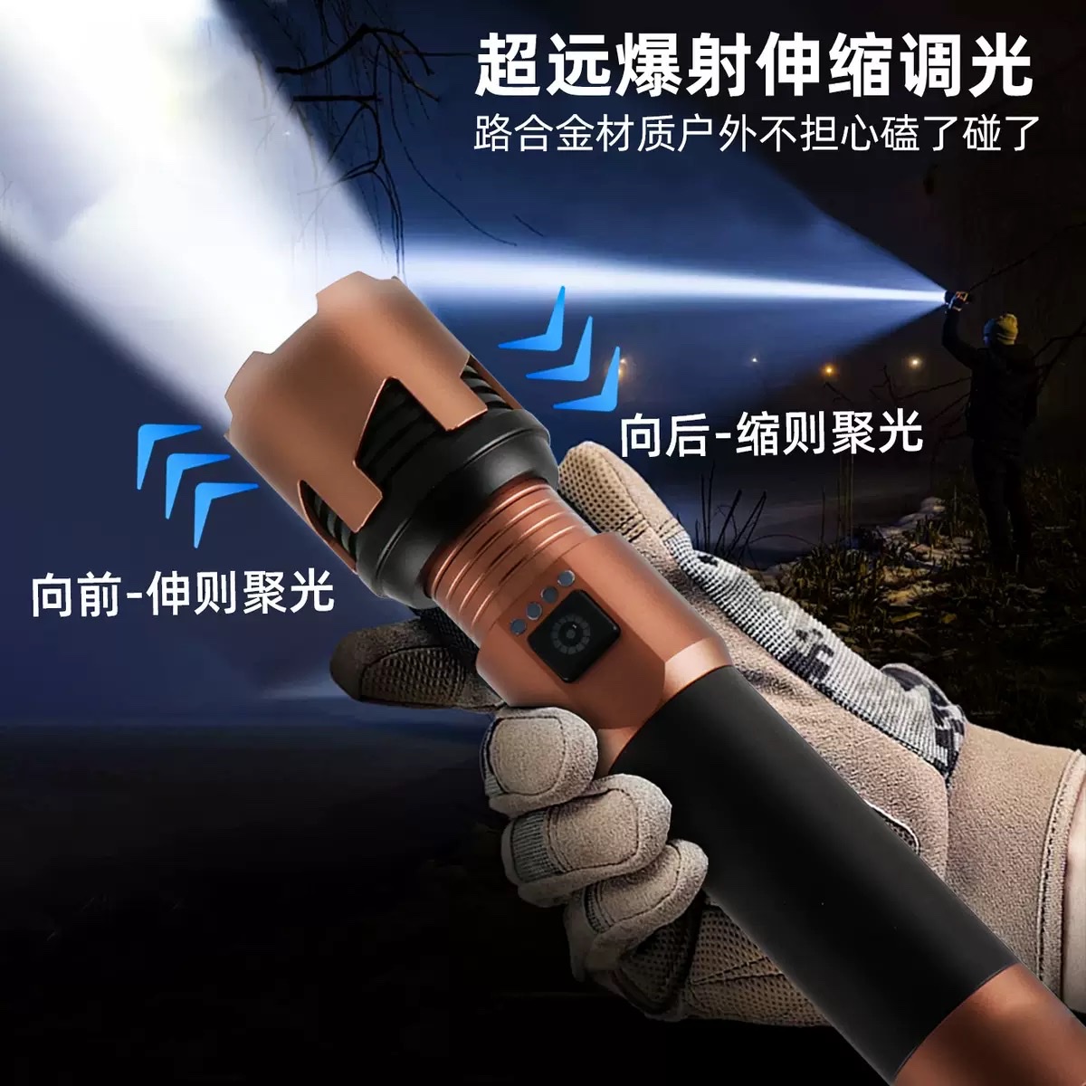 跨境强光铝合金Type-c充电超亮户外远射长续航多功能手电筒产品图