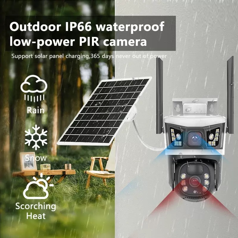 V380 Solar-powered 4G panoramic monitor, wireless mobile phone remote indoor and outdoor dual-lens zoom gun ball camera Specification image