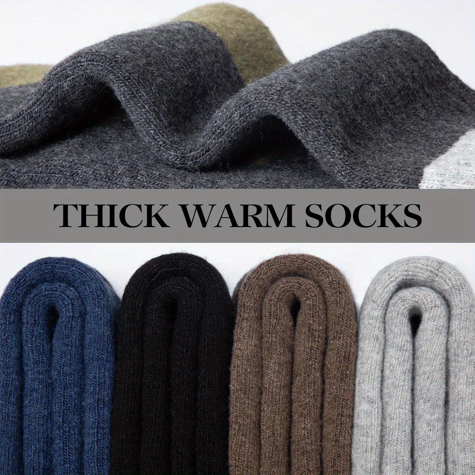 Autumn and winter thickened cross-border large-sized best-selling socks: men's wool socks with fleece, warm cashmere socks, high-top long socks in multiple colors detail image 3