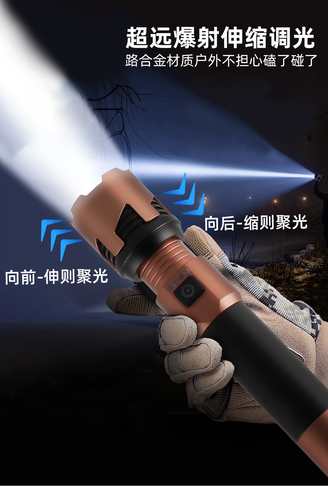 跨境强光铝合金Type-c充电超亮户外远射长续航多功能手电筒详情图7