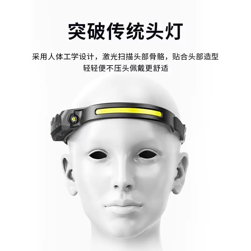 头戴式强光充电头灯cob钓鱼专用超亮超轻便携头灯感应灯超长续航