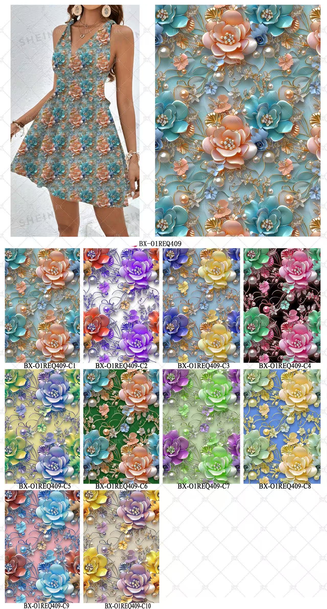 新品5D高清印花布 上万花型可选 支持服装家纺礼品面料定制 大花1