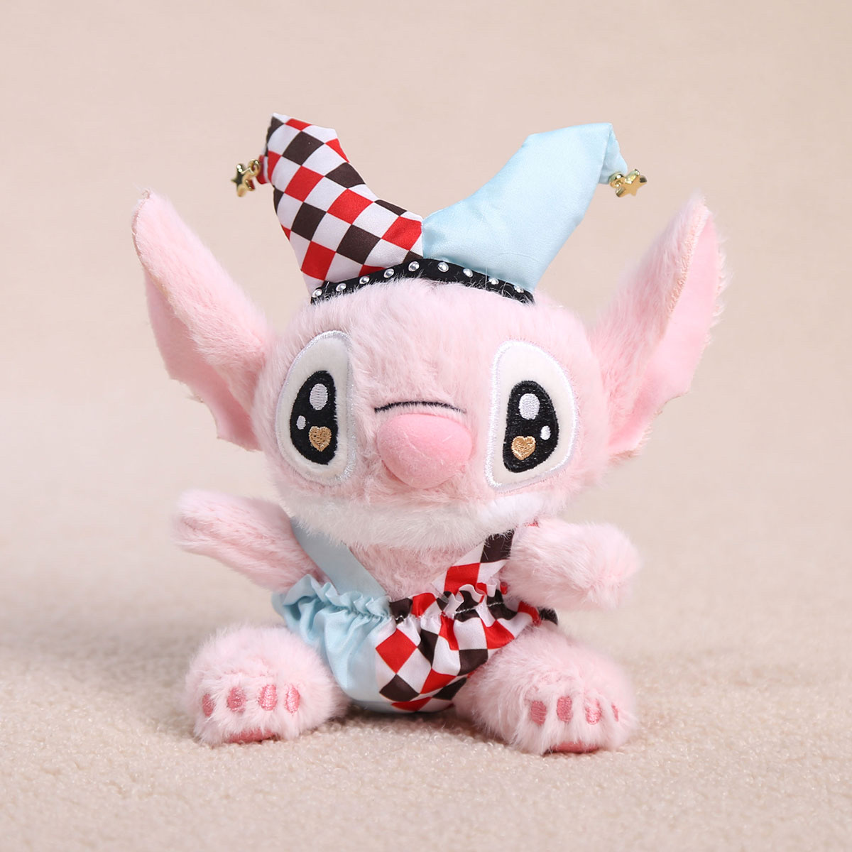 史迪仔小丑装毛绒玩具12厘米粉蓝浅蓝色卡通布娃娃儿童礼物软萌可爱