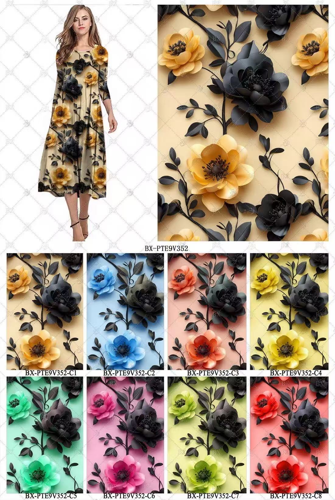 新品5D高清印花布 上万花型可选 支持服装家纺礼品面料定制 大花4