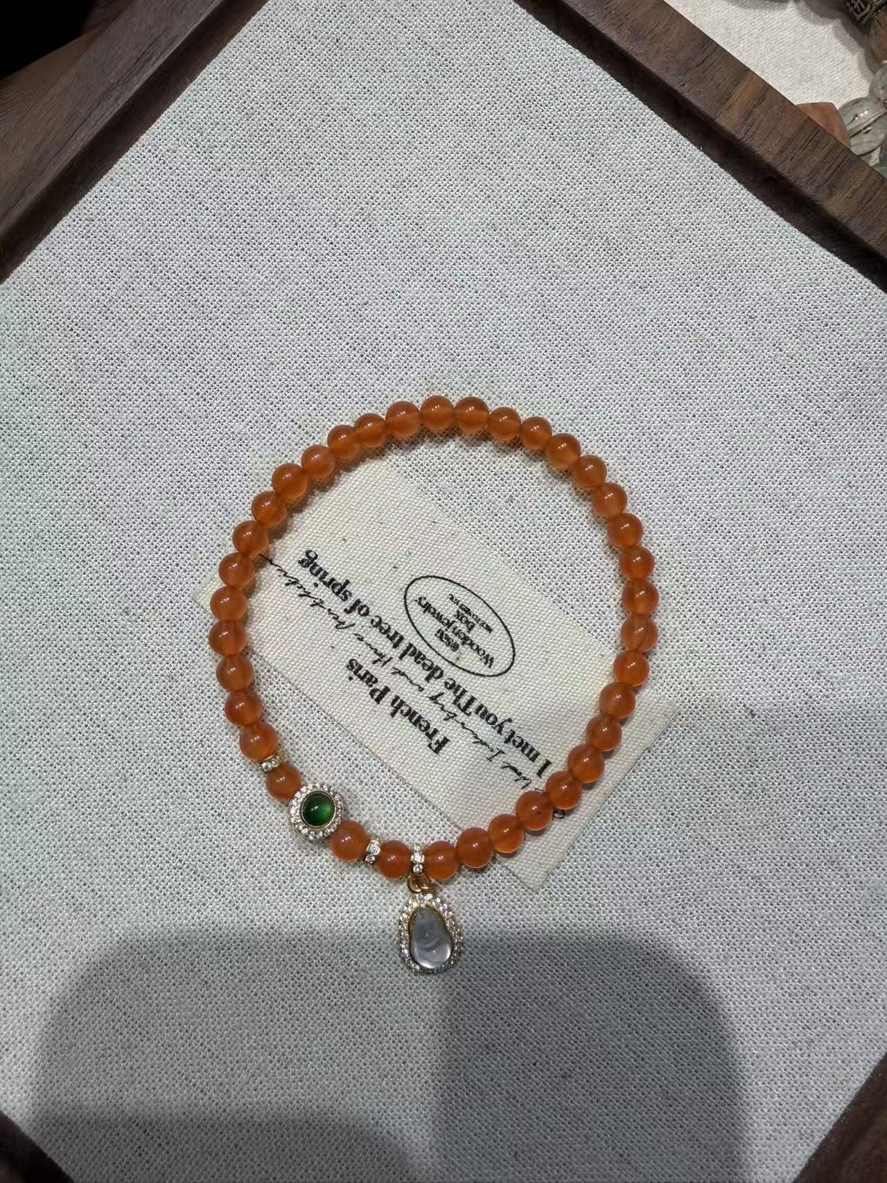 冰南红银镶手串细节图