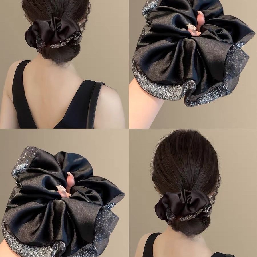 贵气闪耀~水钻纱边缎面肥肠圈2025新品马尾头绳发饰大号皮筋盘发